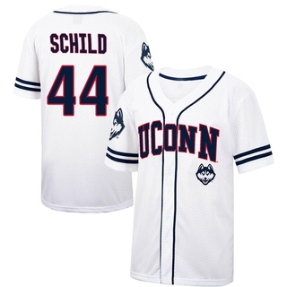 Ben Schild Replica White Men's UConn Huskies Colosseum /Navy Free Spirited Baseball Jersey