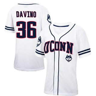 Brett Davino Replica White Women's UConn Huskies Colosseum /Navy Free Spirited Baseball Jersey