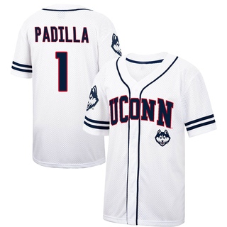 Bryan Padilla Replica White Men's UConn Huskies Colosseum /Navy Free Spirited Baseball Jersey