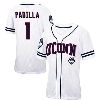 Bryan Padilla Replica White Women's UConn Huskies Colosseum /Navy Free Spirited Baseball Jersey