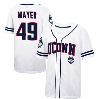 Cameron Mayer Replica White Men's UConn Huskies Colosseum /Navy Free Spirited Baseball Jersey