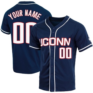 Custom Replica Navy Men's UConn Huskies Full-Button Baseball Jersey