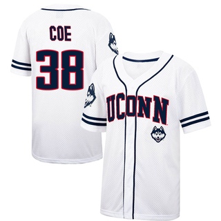 Garrett Coe Replica White Men's UConn Huskies Colosseum /Navy Free Spirited Baseball Jersey