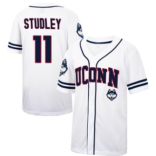 Jake Studley Replica White Men's UConn Huskies Colosseum /Navy Free Spirited Baseball Jersey