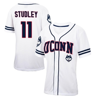 Jake Studley Replica White Women's UConn Huskies Colosseum /Navy Free Spirited Baseball Jersey