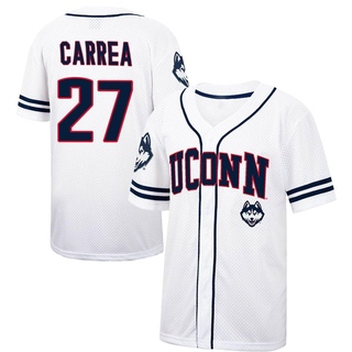 Joe Carrea Replica White Men's UConn Huskies Colosseum /Navy Free Spirited Baseball Jersey