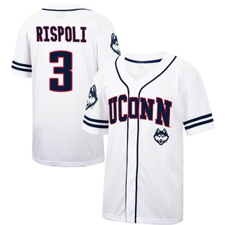 Rob Rispoli Replica White Men's UConn Huskies Colosseum /Navy Free Spirited Baseball Jersey