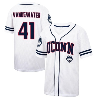 Ryan VanDeWater Replica White Men's UConn Huskies Colosseum /Navy Free Spirited Baseball Jersey