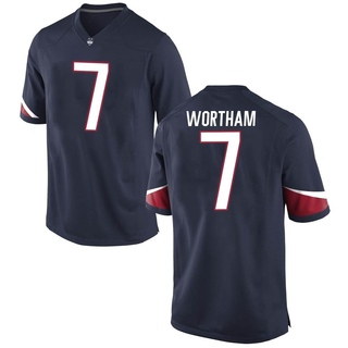 Tre Wortham Game Navy Men's UConn Huskies Football Jersey