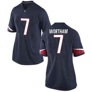 Tre Wortham Game Navy Women's UConn Huskies Football Jersey